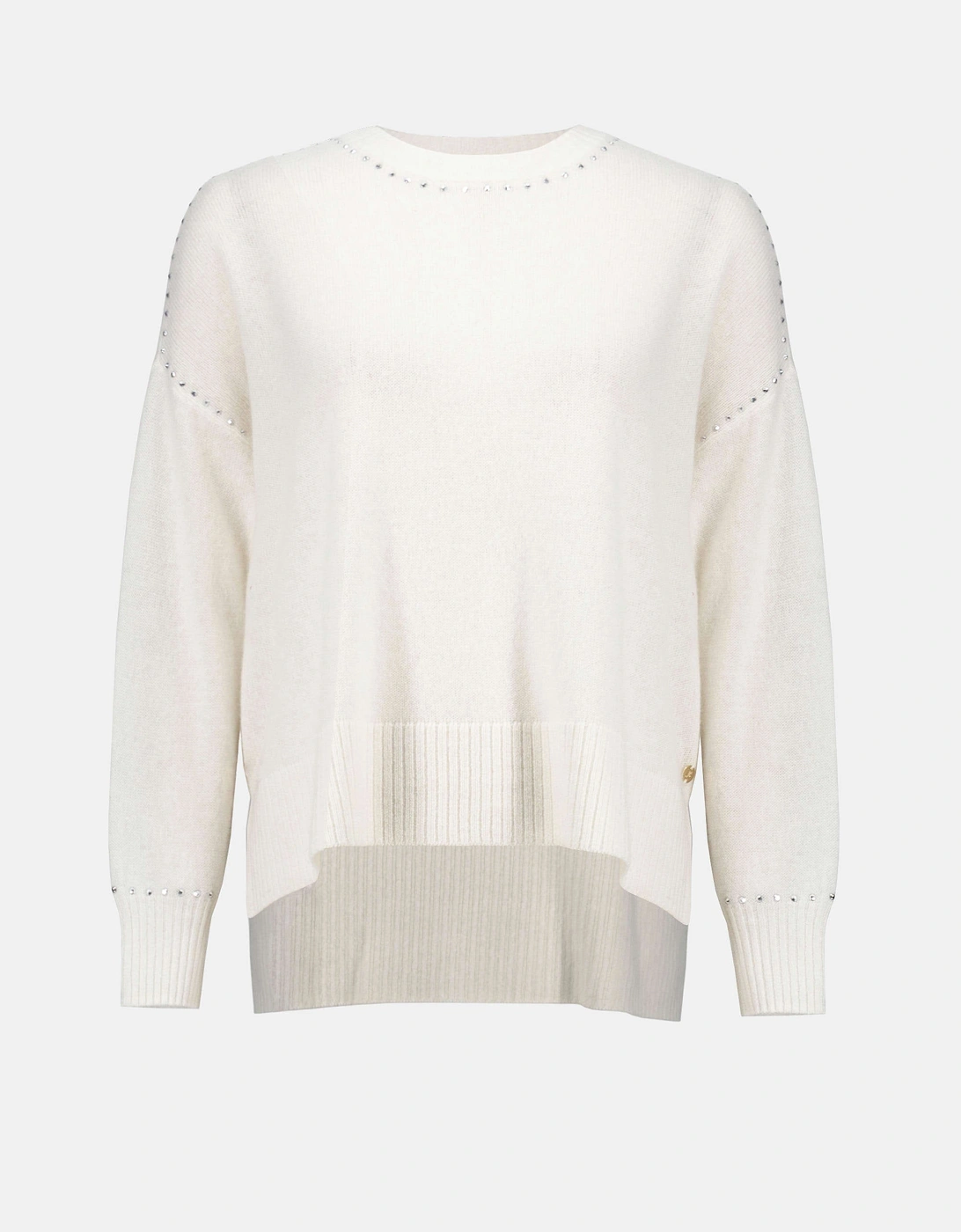 Cashmere crew neck top with stud detailing