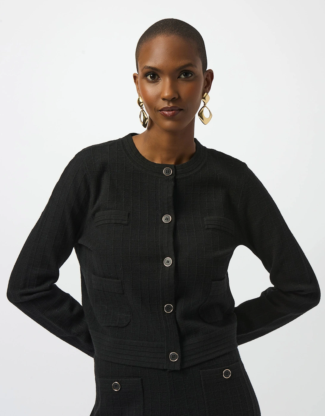 Sweater knit crew neck button front jacket, 5 of 4