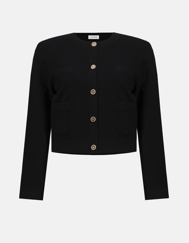 Sweater knit crew neck button front jacket