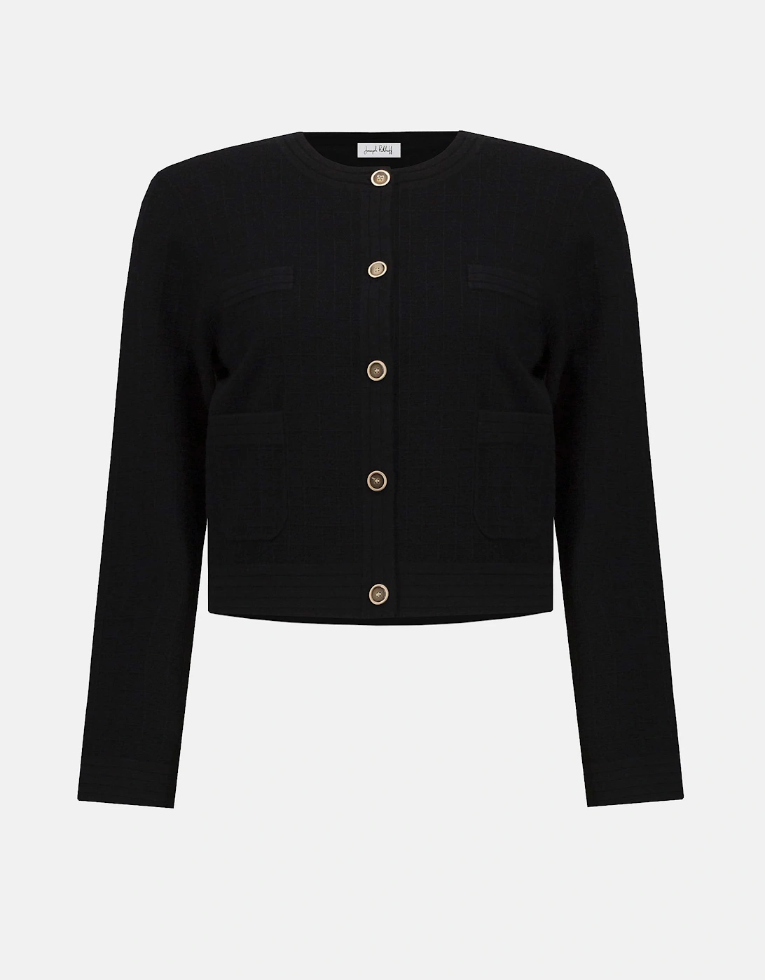 Sweater knit crew neck button front jacket