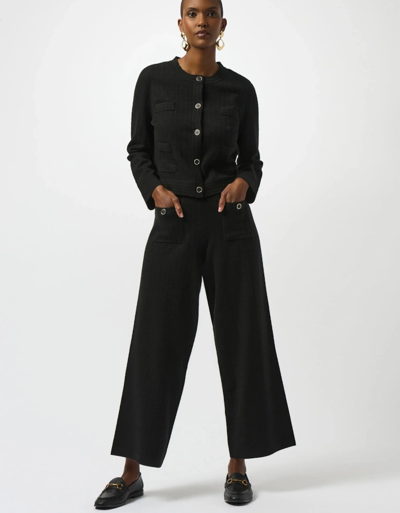 Sweater knit crew neck button front jacket