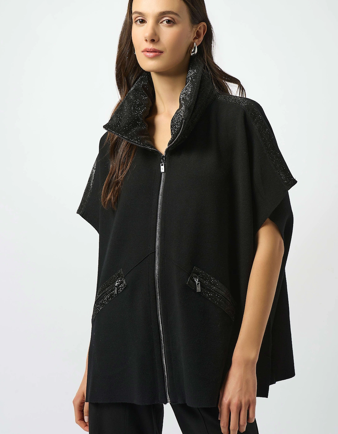 Faux leather trimmed poncho sleeve jacket, 5 of 4