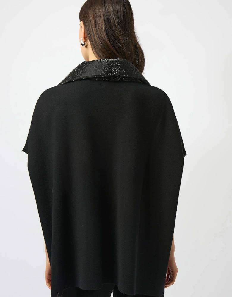 Faux leather trimmed poncho sleeve jacket