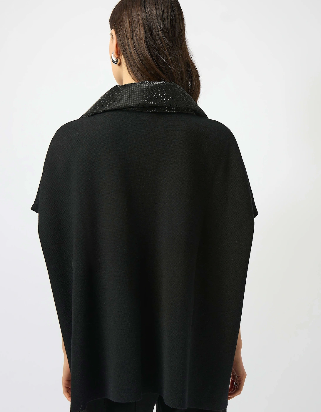 Faux leather trimmed poncho sleeve jacket