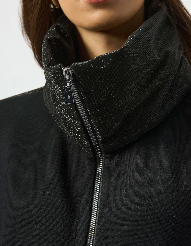 Faux leather trimmed poncho sleeve jacket