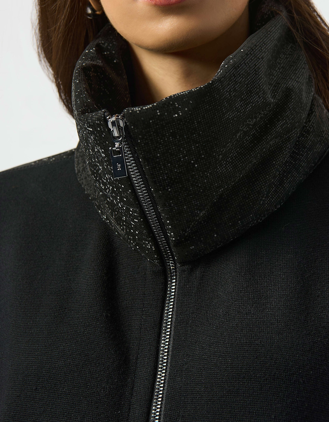 Faux leather trimmed poncho sleeve jacket