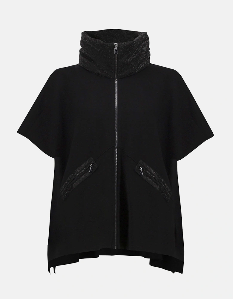 Faux leather trimmed poncho sleeve jacket