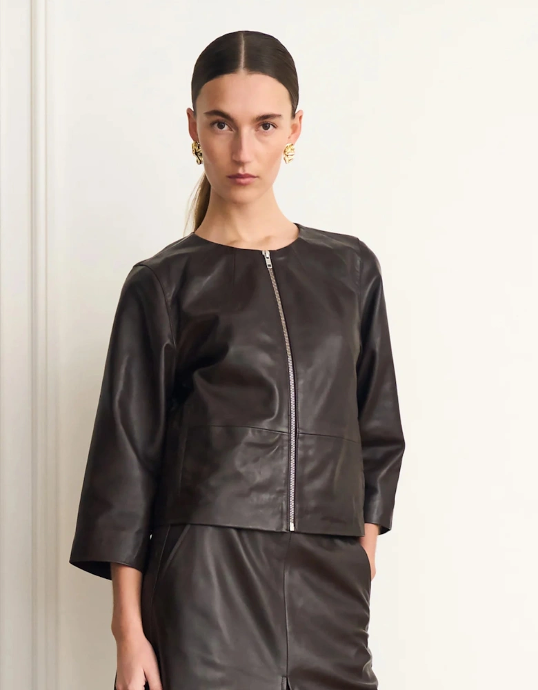 Lanni leather 3/4 sleeve leather jacket