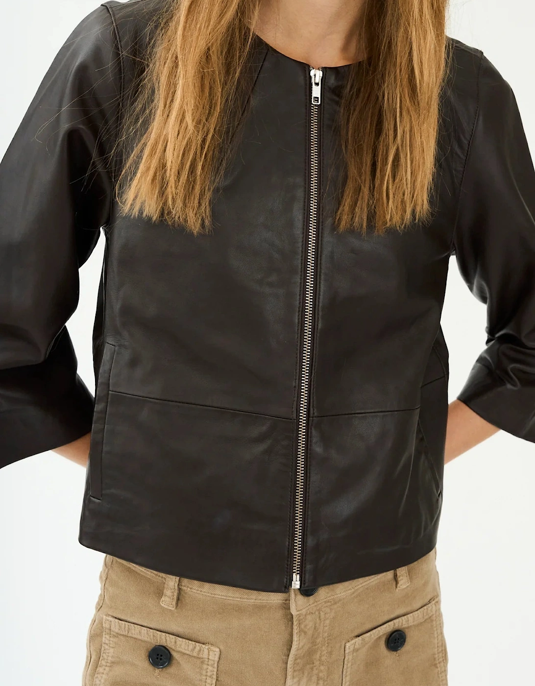 Lanni leather 3/4 sleeve leather jacket