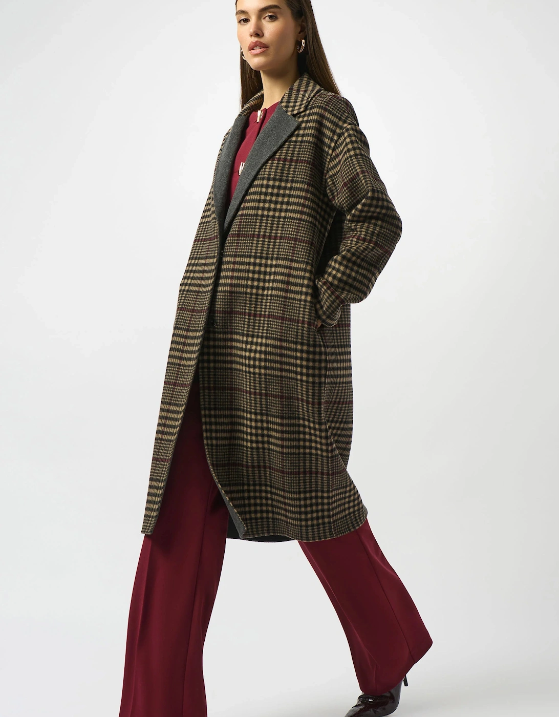 Wool blend plaid double faced coat