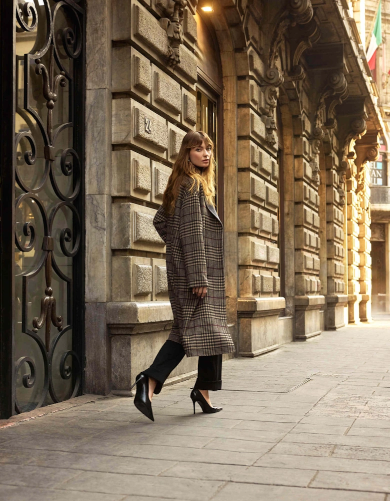 Wool blend plaid double faced coat