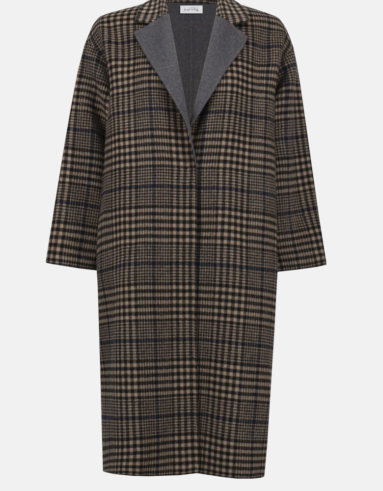 Wool blend plaid double faced coat