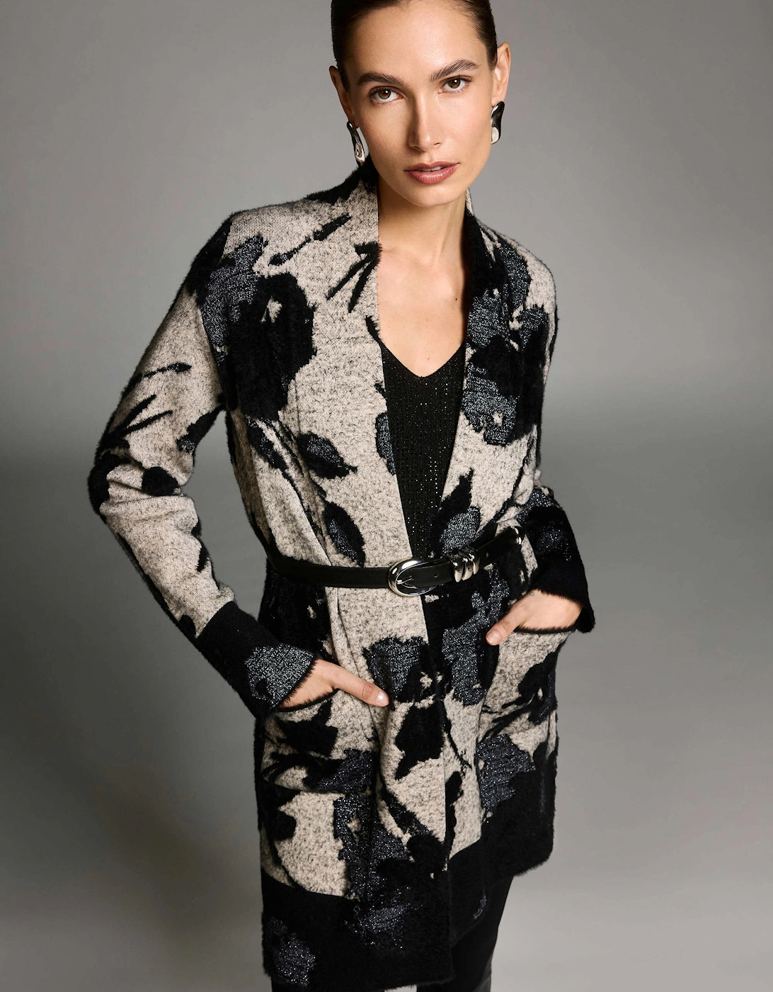 Abstract jacquard sweater knit long cardigan, 6 of 5