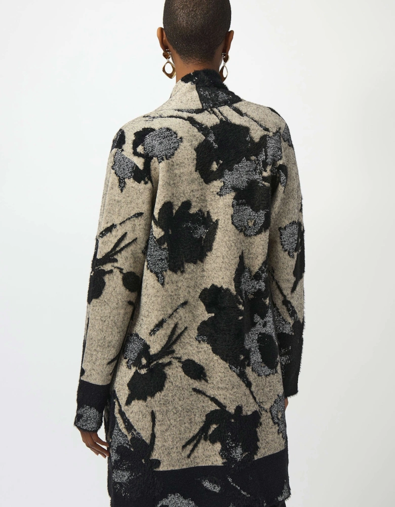 Abstract jacquard sweater knit long cardigan