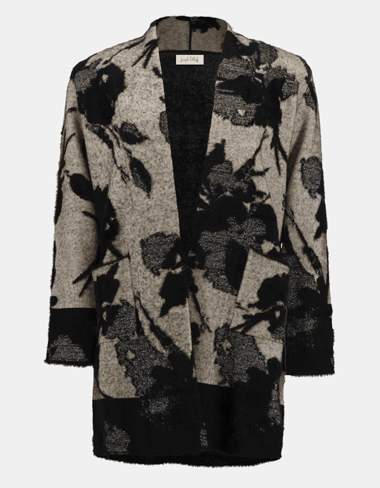 Abstract jacquard sweater knit long cardigan