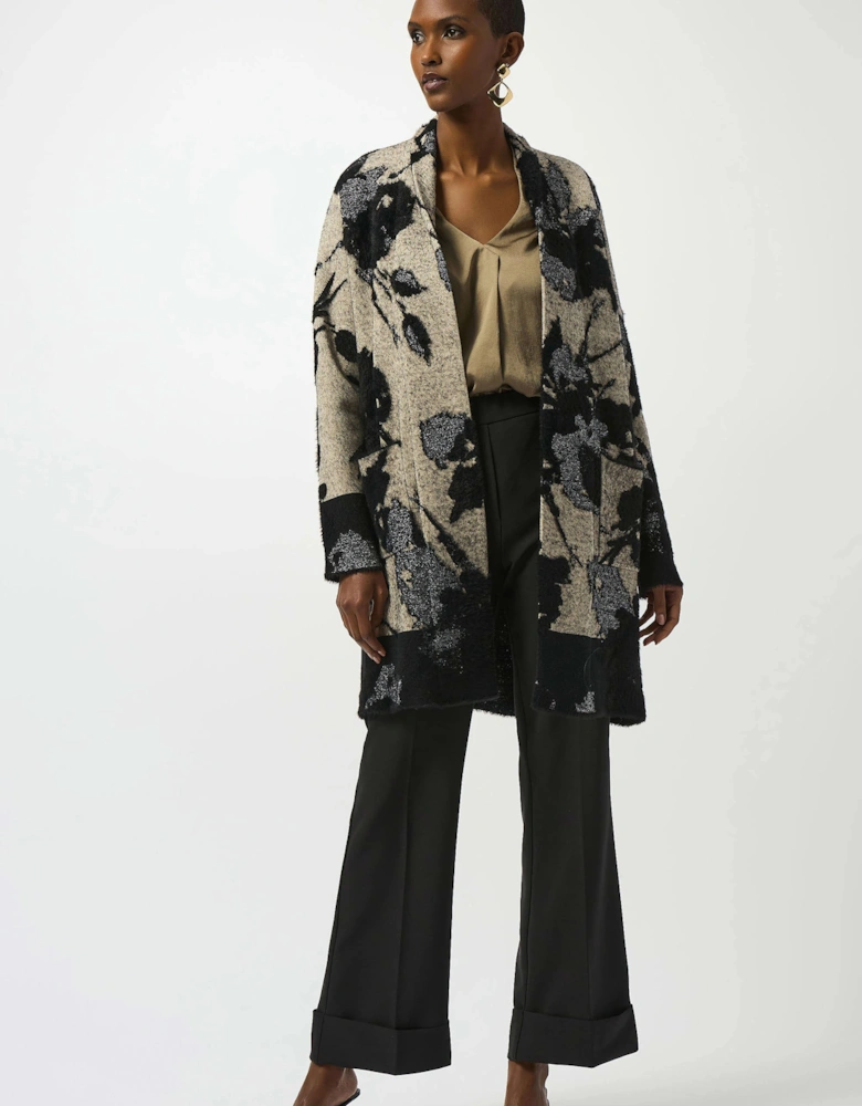 Abstract jacquard sweater knit long cardigan