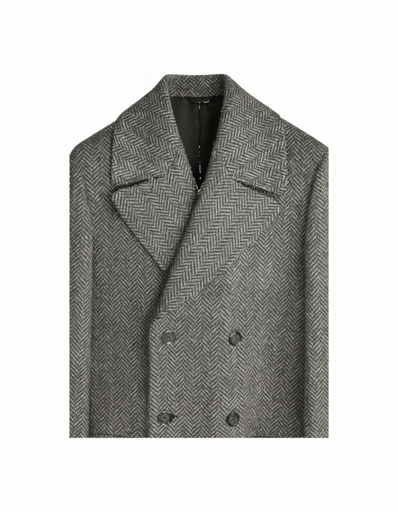 Men's Grey Herringbone Winter Overcoat