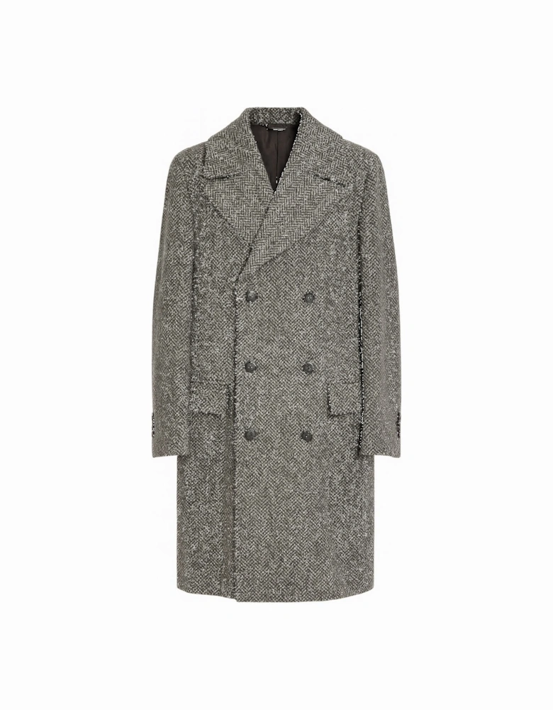 Men's Grey Herringbone Winter Overcoat