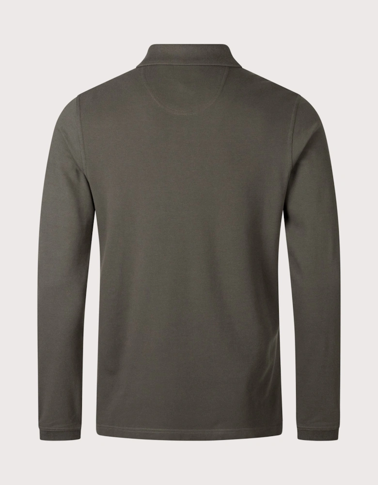 Long Sleeve Tartan Placket Polo Shirt