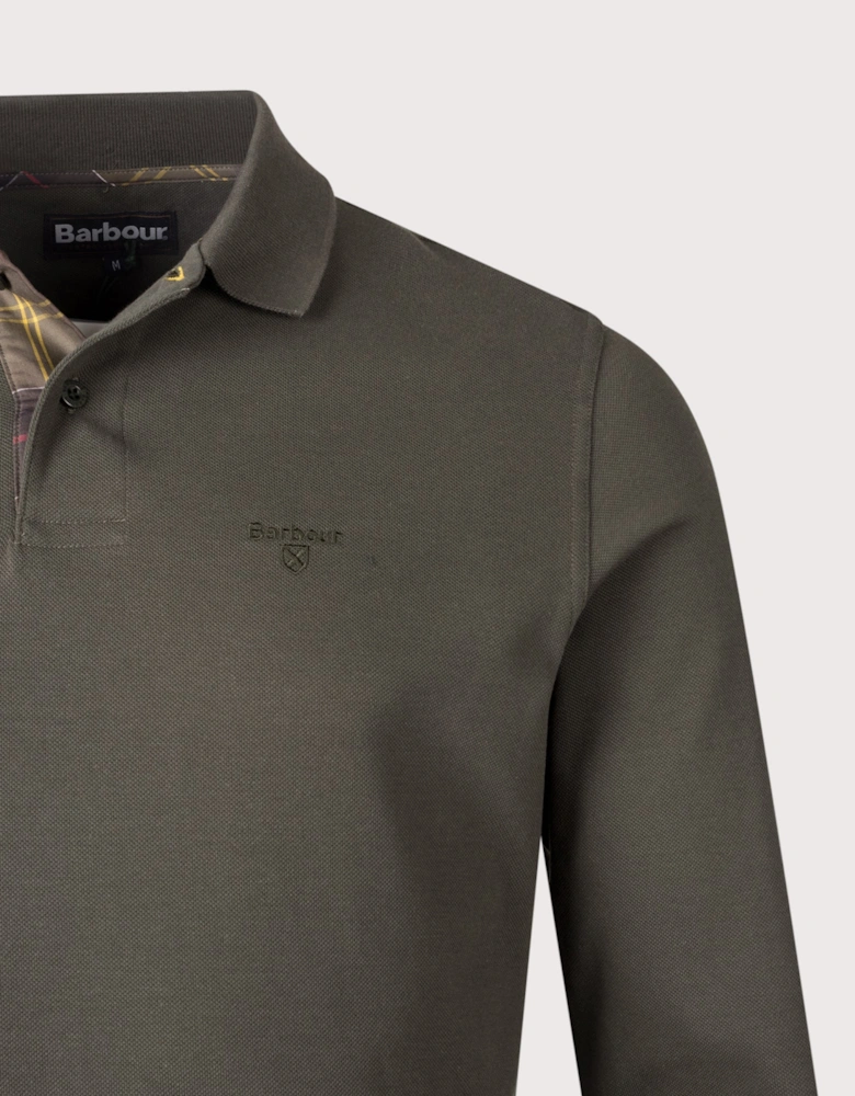 Long Sleeve Tartan Placket Polo Shirt