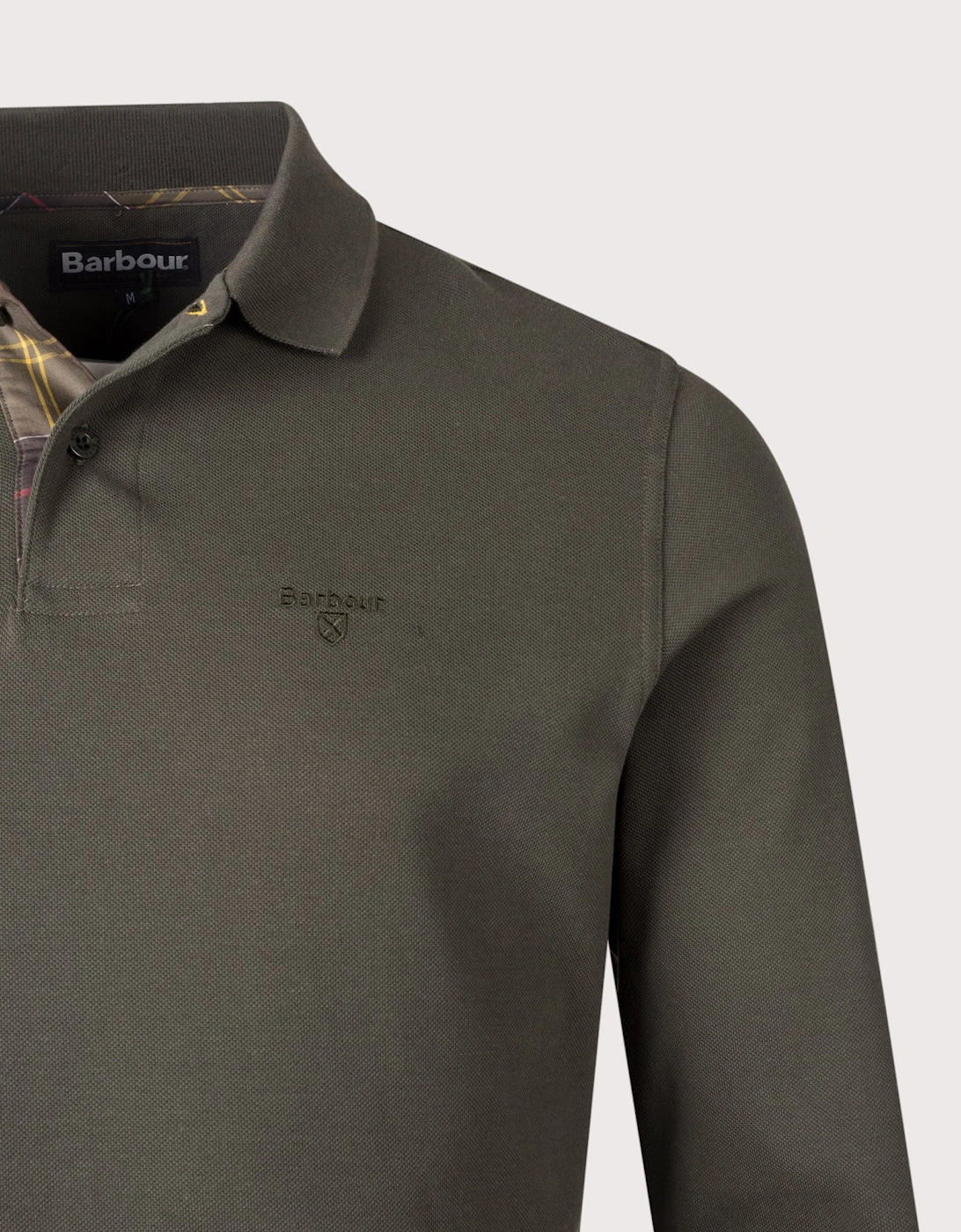 Long Sleeve Tartan Placket Polo Shirt