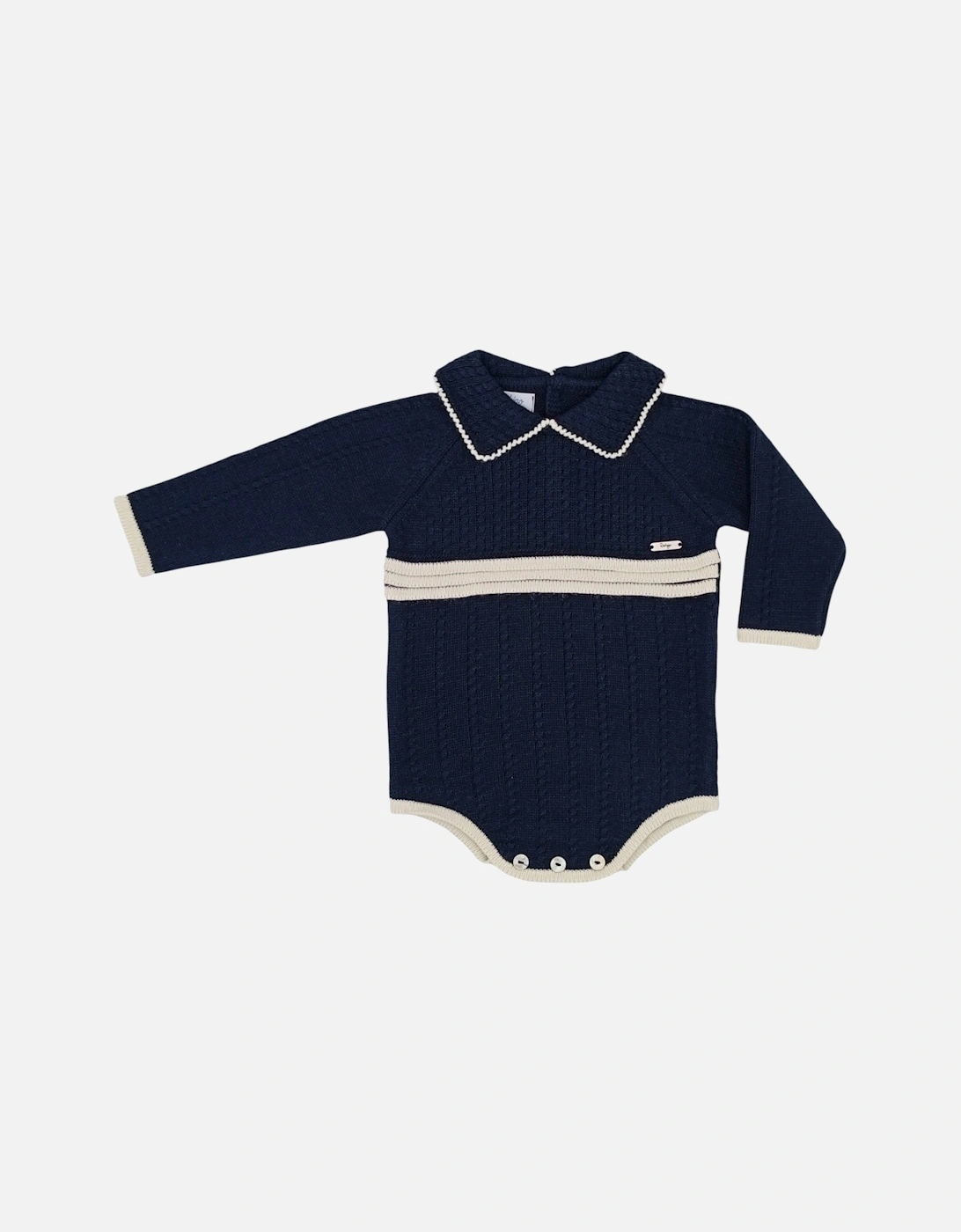 Boys Navy and Cream Knit Romper, 2 of 1