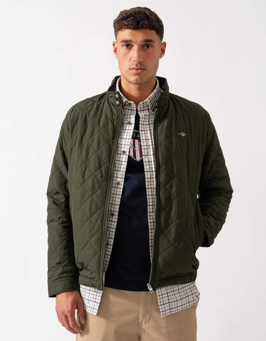 Mens Quilted Windcheater Jacket - 368 Dark Moss Green, 5 of 4