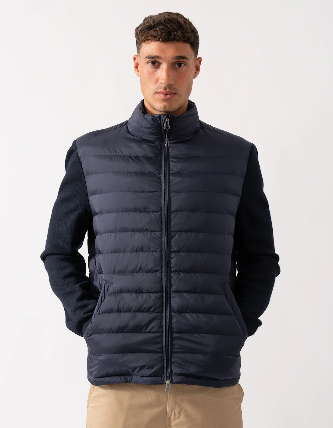 Men's GANT Mens Mixed Media Hybrid Jacket - 433 Evening Blue - Navy - Size: 38/Regular