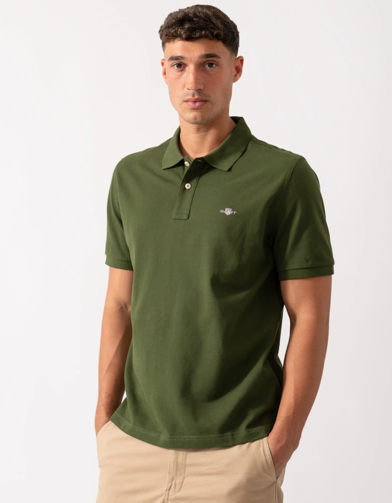 Mens Regular Fit Short Sleeve Shield Logo Pique Polo - 360 Country Green