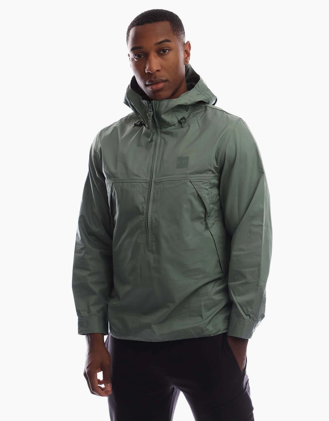 CP Company Men's Metropolis Series Gabardine Half-Zip Hooded Jacket - Green - Size: L