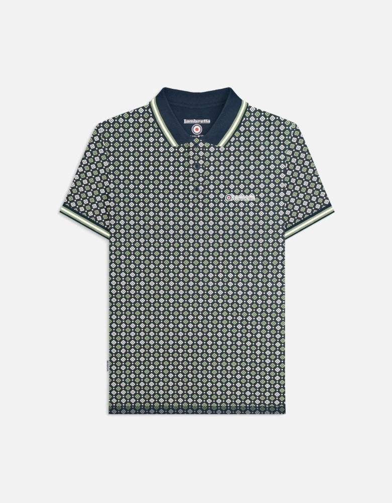 Mens Geometric Allover Print Polo Shirt