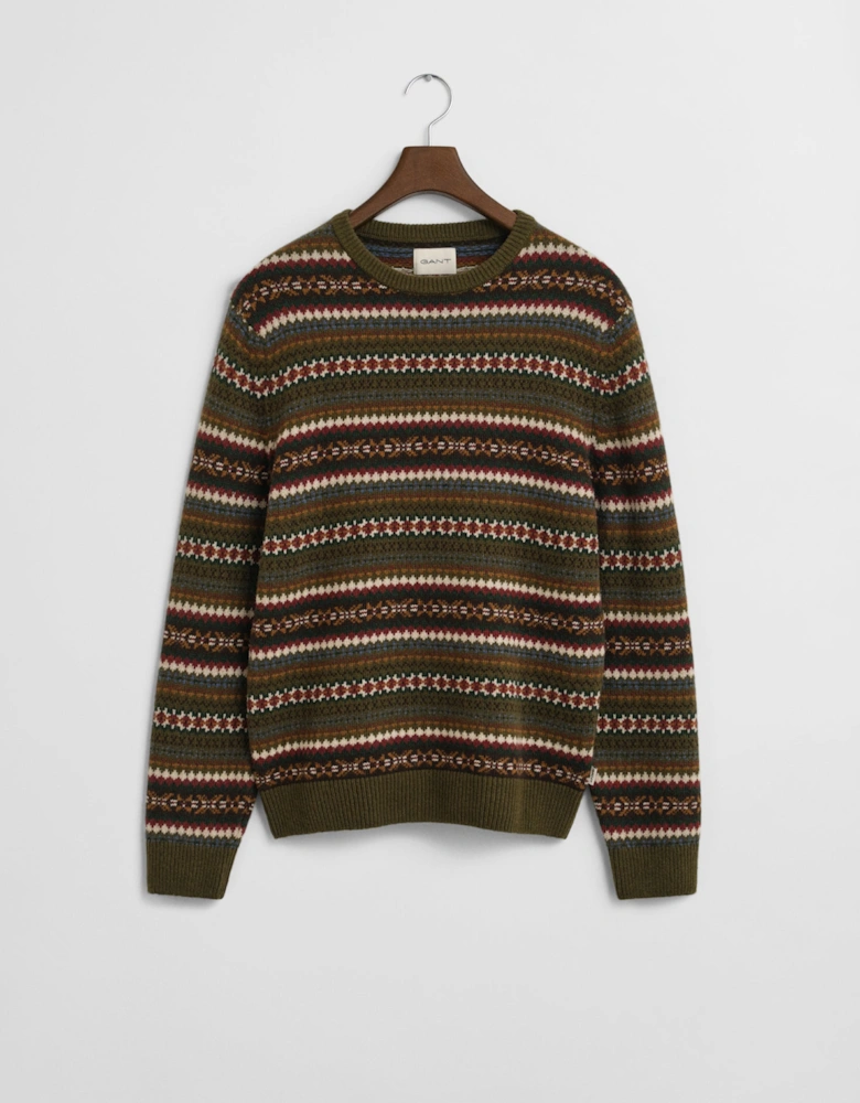 Mens Fair Isle Crew Neck Jumper - 360 Country Green