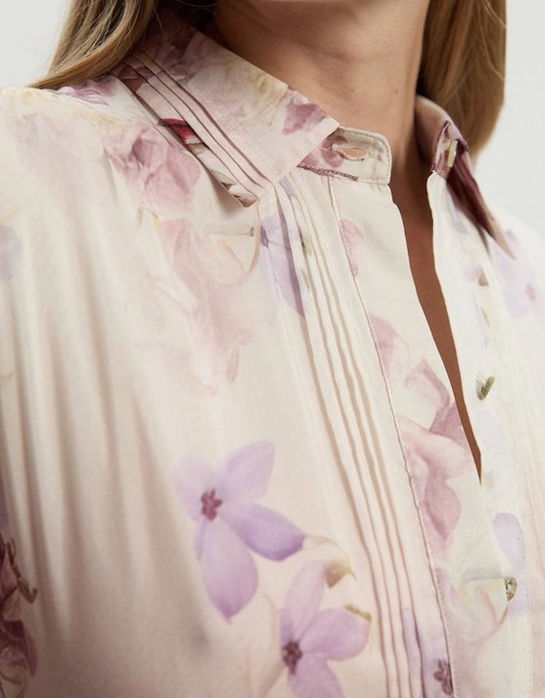 Petite Floral Print Silk Cotton Long Sleeve Woven Maxi Dress