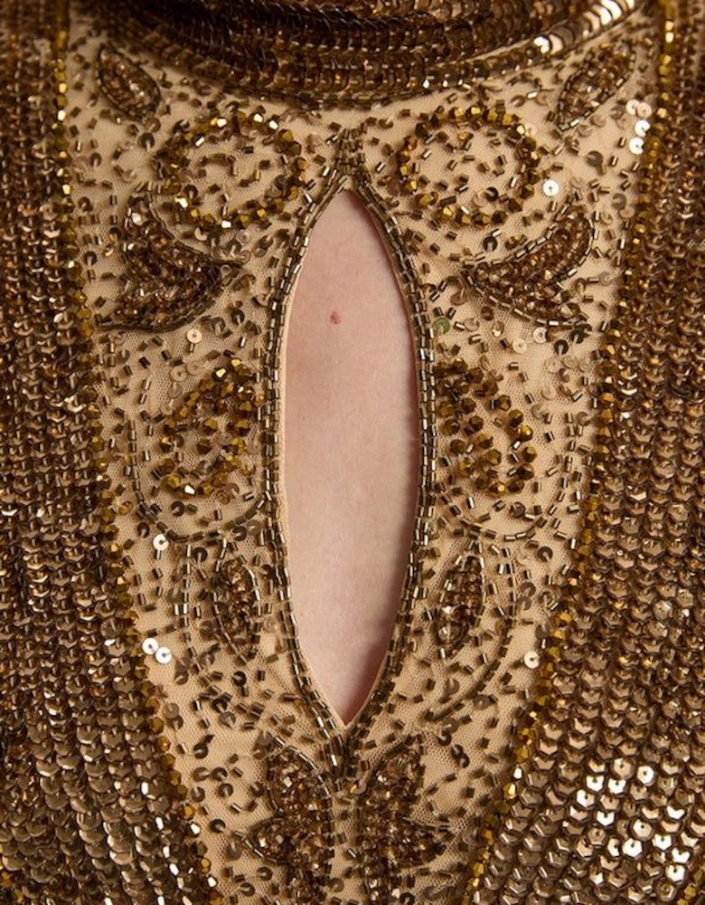 Petite Embellished Beaded Cap Sleeve Woven Mini Dress