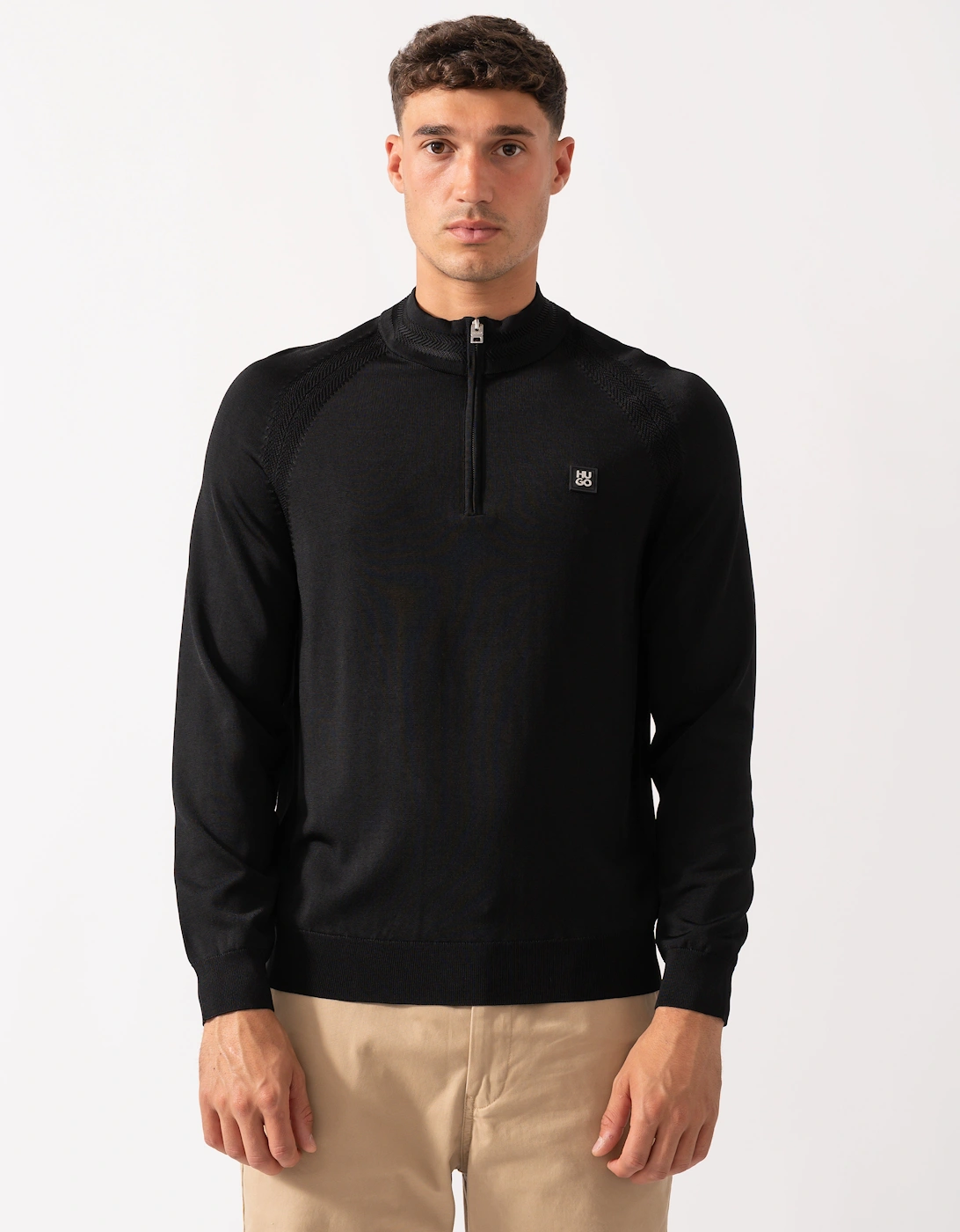 HUGO Sayford Mens 1/4 Zip Jumper - Black 001, 2 of 1