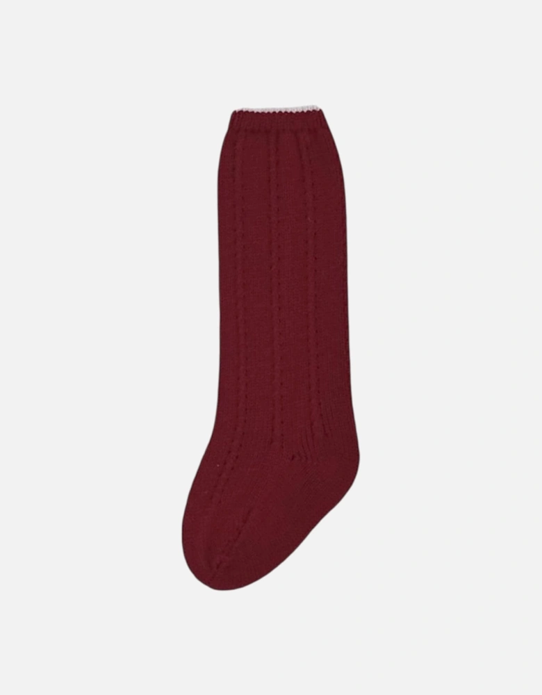 Boys Dark Red and Cream Knit Socks