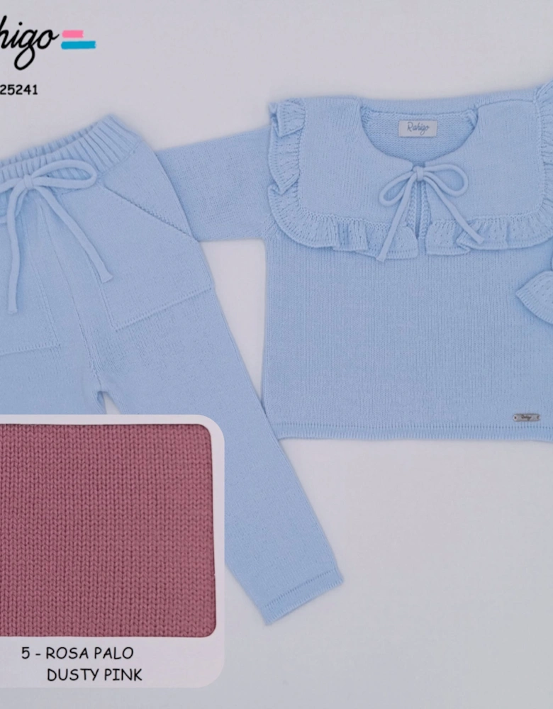 Girls Dusty Pink Knit Collared Tracksuit