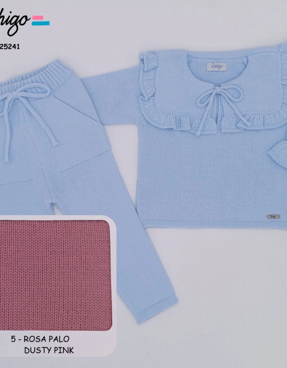 Girls Dusty Pink Knit Collared Tracksuit, 2 of 1