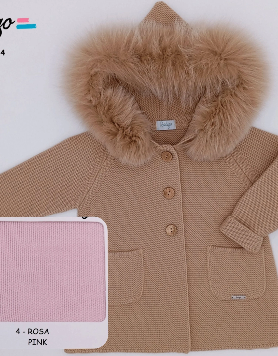 Girls Pink Knit Fur Trim Cardigan, 2 of 1