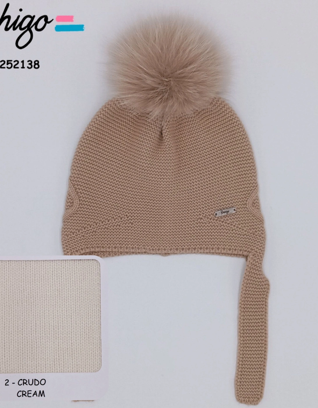 Cream Knit Fur Tie Hat, 2 of 1