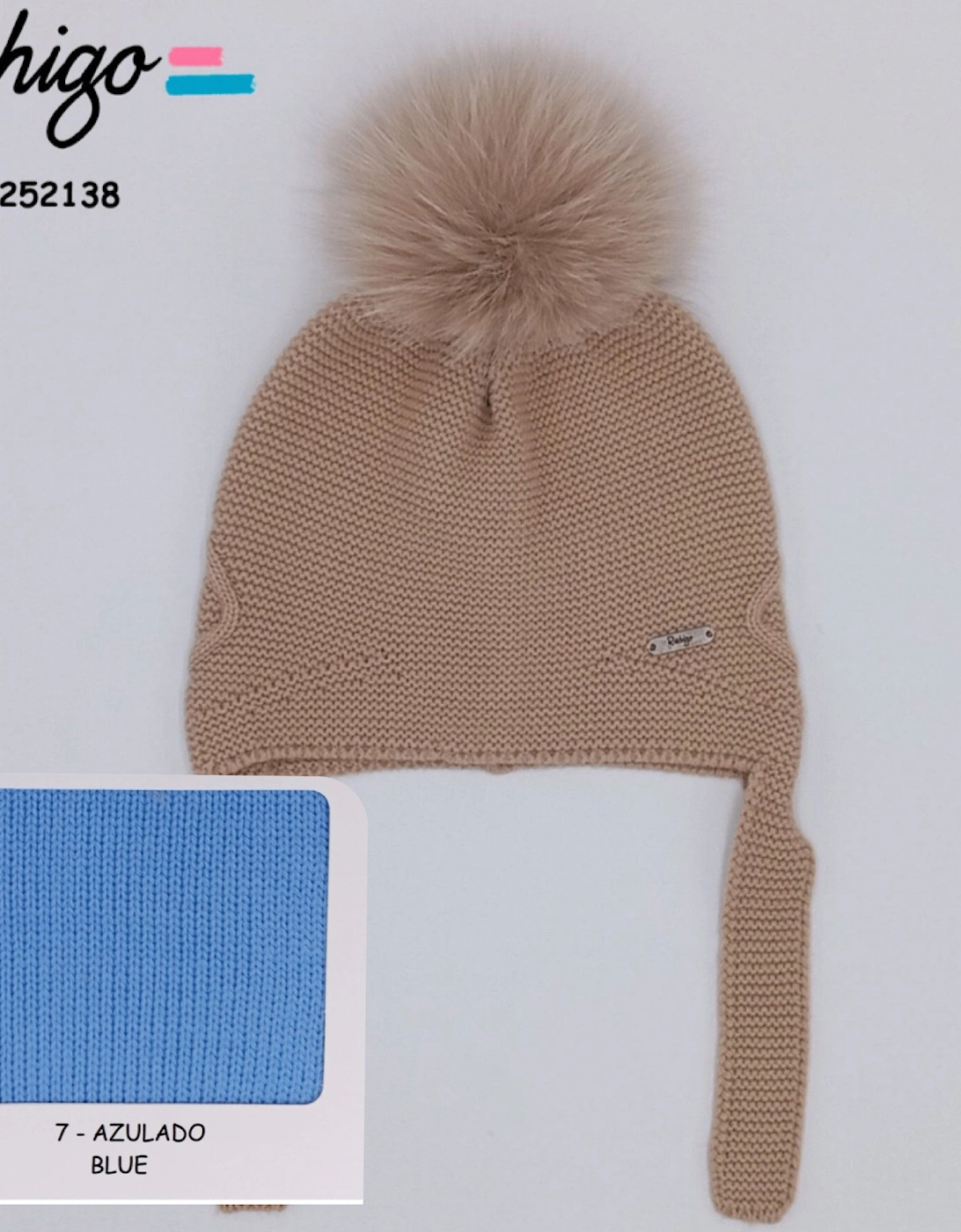 Boys Blue Knit Fur Tie Hat, 2 of 1