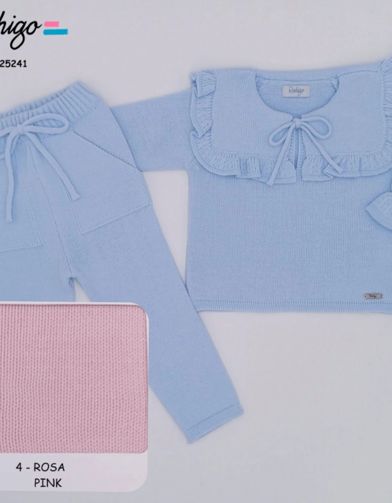 Girls Pale Pink Knit Collared Tracksuit