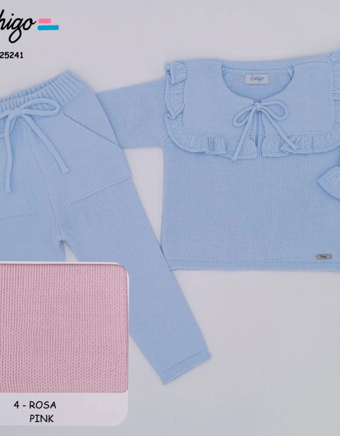 Girls Pale Pink Knit Collared Tracksuit, 2 of 1