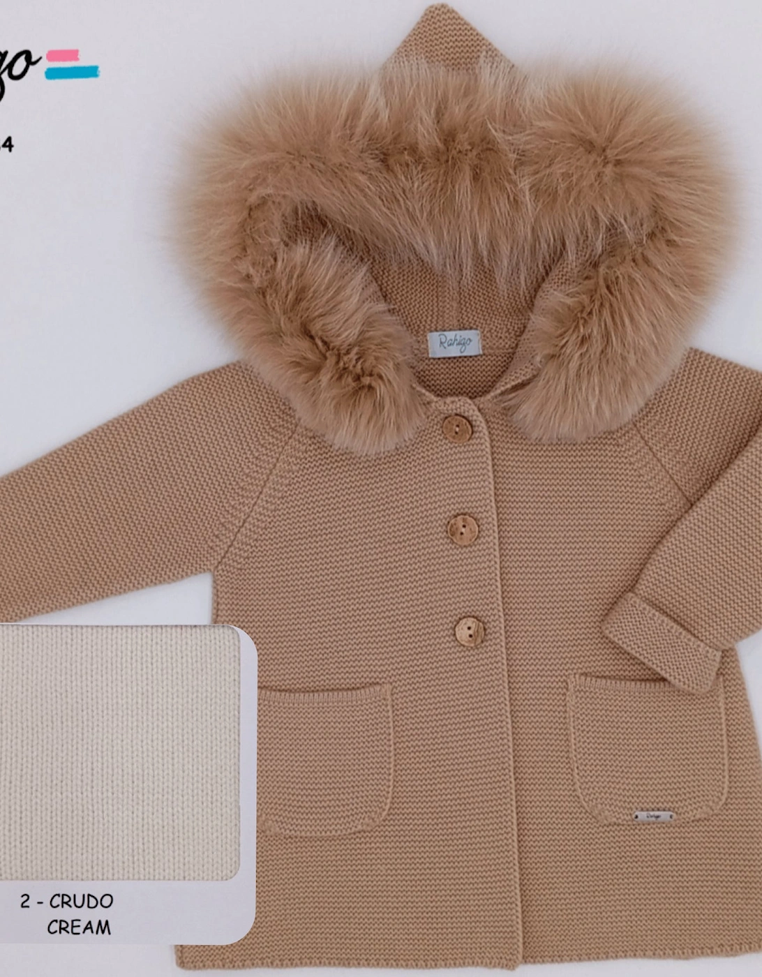 Girls Cream Knit Fur Trim Cardigan, 2 of 1