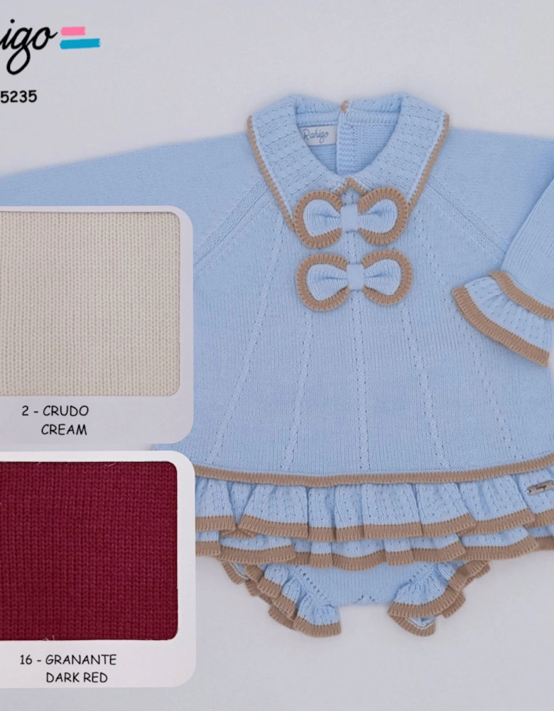 Girls Dark Red and Cream Knit Dress Set