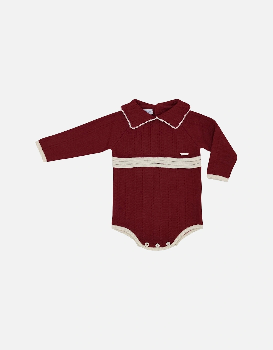 Boys Dark Red and Cream Knit Romper, 2 of 1