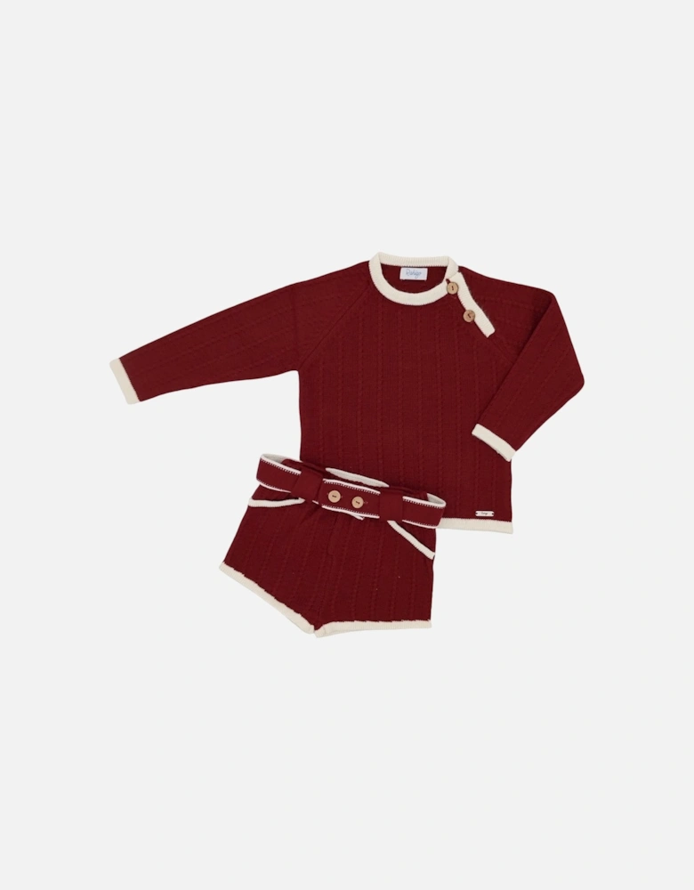 Boys Dark Red and Cream Knit Short Set