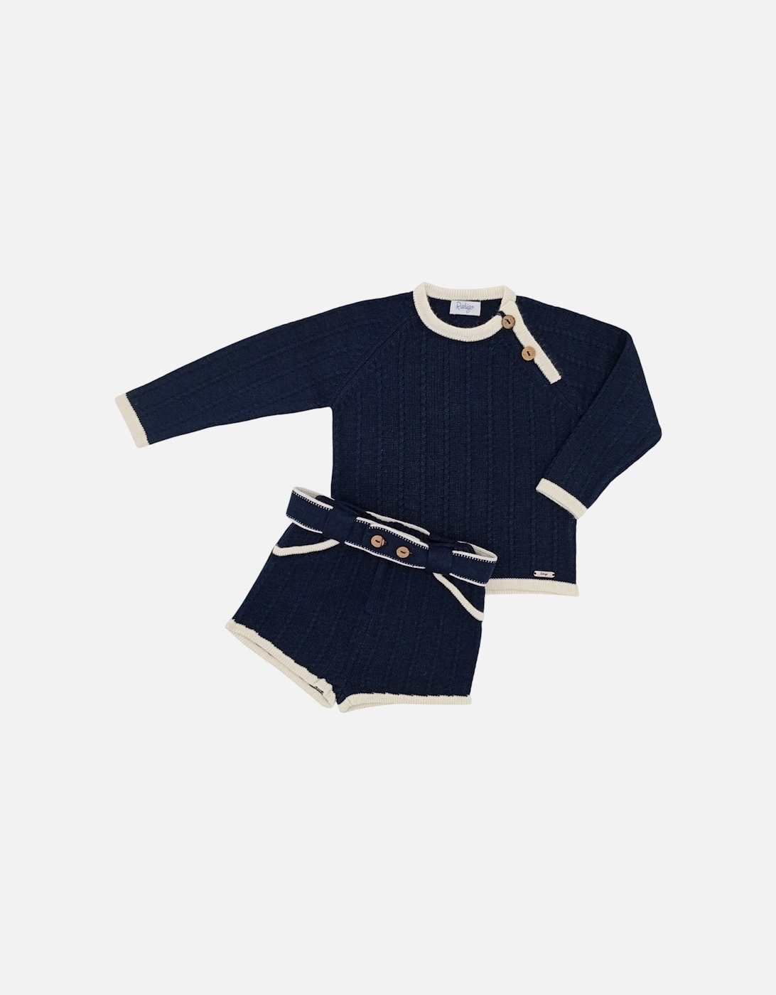 Boys Navy and Cream Knit Short Set, 2 of 1