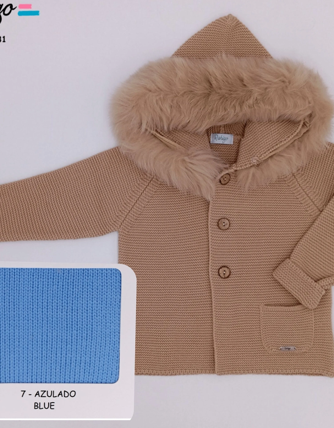 Boys Blue Knit Fur Trim Cardigan, 2 of 1