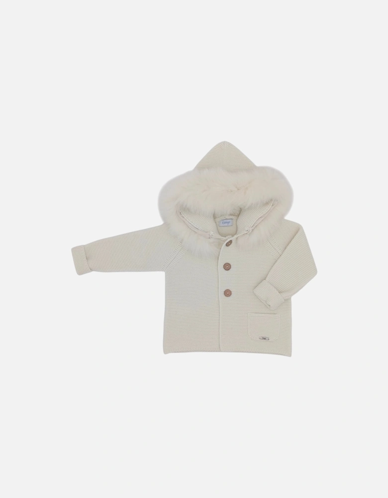 Cream Knit Fur Trim Cardigan